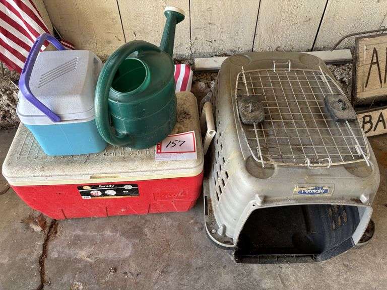 Pet carrier, coolers and water can