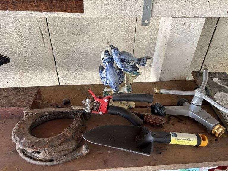 Garden tools, Stangl Birds, skunk decor