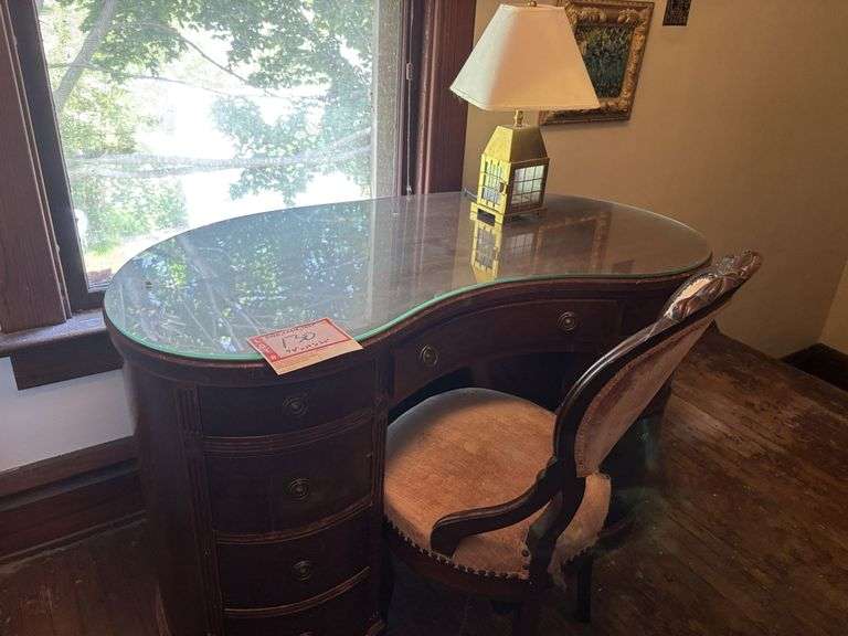 Desk, chair and lamp, 48 x 24 x 30”