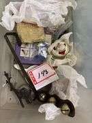 Tote, Christmas tree stand, sleigh bells, etc.