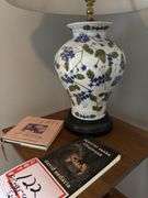 Table, lamp, 2 – pictures, book, 15 x 15 x 28.5”