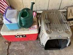 Pet carrier, coolers and water can