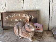 Oil lamp, rosin rabbit, sign, and Bird houses