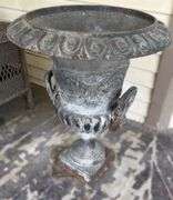 Cast iron outdoor vase, 19 x 24”
