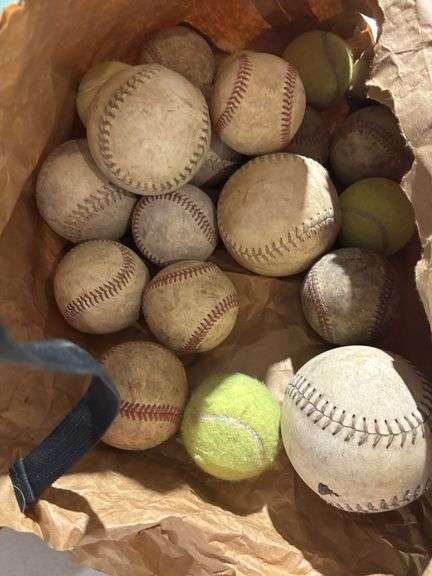 Backpacks, blanket, hats, baseballs, and softball