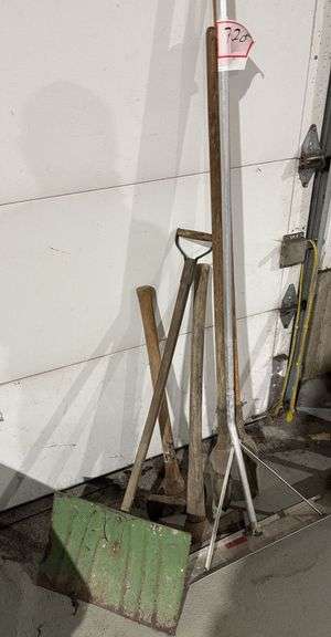 Post hole digger, ax, snow shovel, ax, float