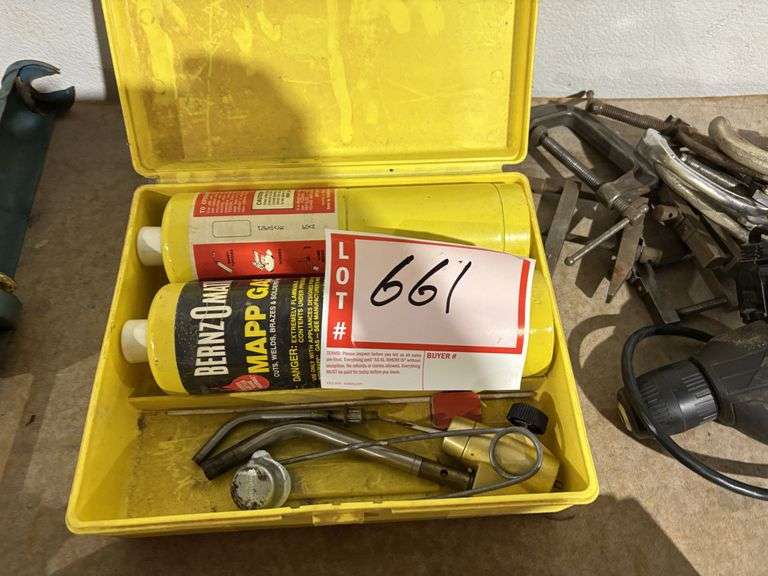Propane torch, 38 inch drill, C clamps and drill