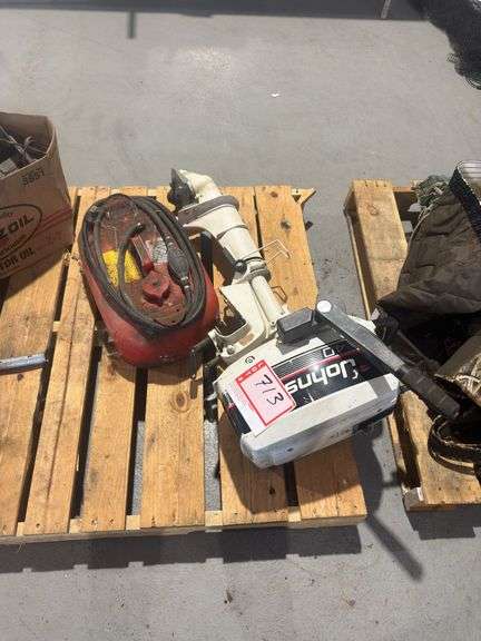 Johnson 4HP Motor & Flat Bottom Gas Tank (Sticker #713)