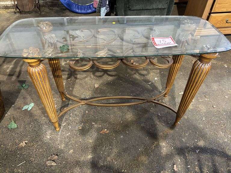Glass top table, 20 x 52 x 29 inches