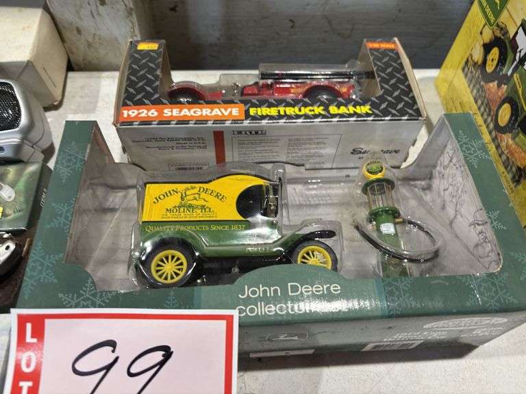 1926 Seagrave Fire bank, John Deere collector set truck and pump