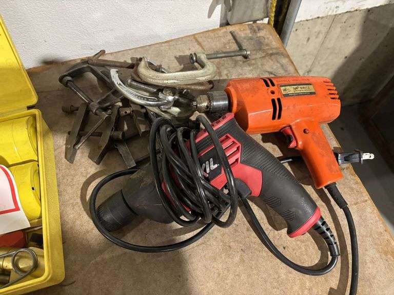 Propane torch, 38 inch drill, C clamps and drill
