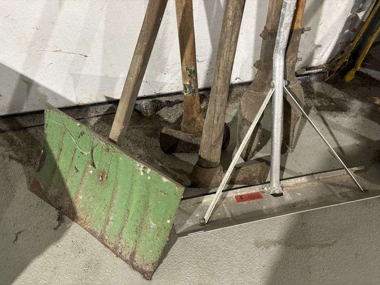 Post hole digger, ax, snow shovel, ax, float