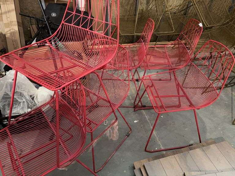 6 - Red Metal Wire Chairs