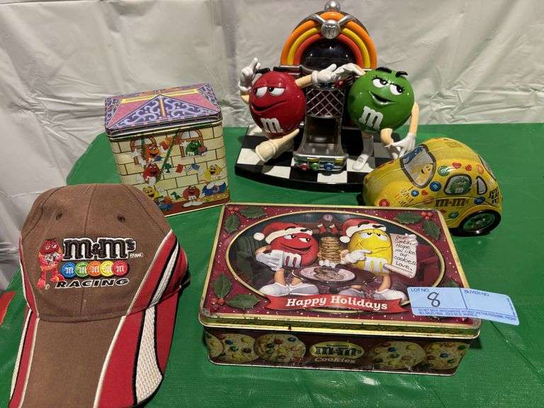 M&M hat, Tin, M&Mโs with jukebox, car tin