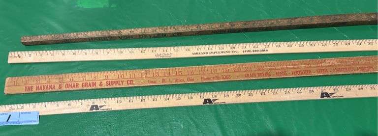 Yardsticks, Havana and Omar grain, Ashland Implement, Reliance and Harry Von Dreelen