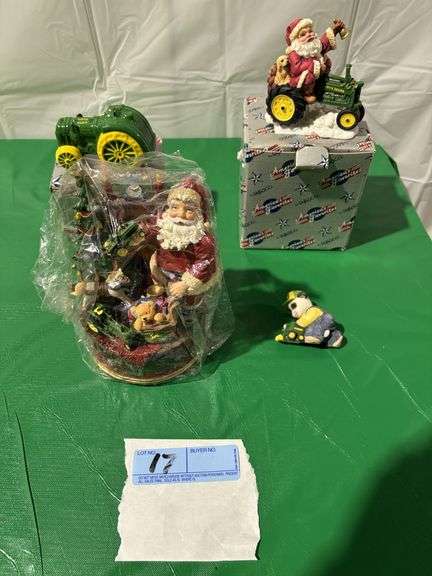 John Deere Christmas decor items, ornament, music box