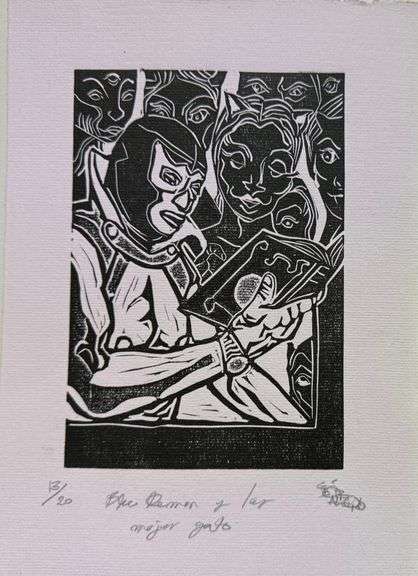 OBRA titulada "BLUE DEMON Y LAS MUJER GATO", Autor CESAR ALEJANDRO HERNANDEZ, Medidas 28CM X 20CM,