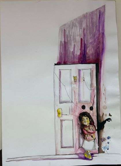 Pintura titulada "Ansiedad, el monstruo detrás de la puerta.", Autor Jesús Ortega, Medidas 42CM X 5