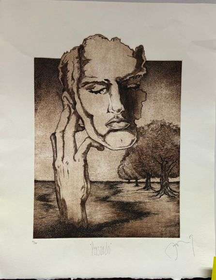 Pintura titulada "PENSANDO", Autor JAIME RIVERA, Medidas 30CM X 42CM, Técnica AGUAFUERTE, Año 2022