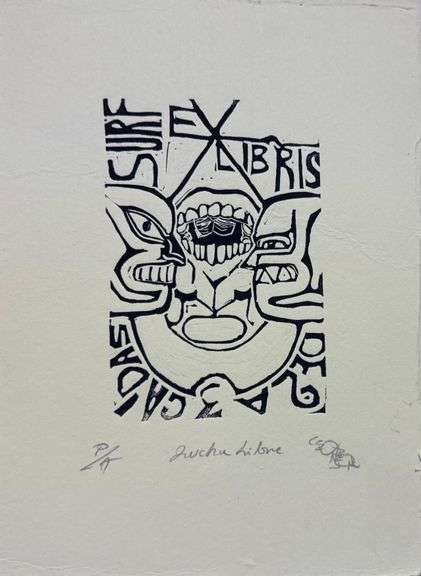 OBRA titulada "LUCHA LIBRE", Autor CESAR ALEJANDRO HERNANDEZ, Medidas 28CM X 20CM, Técnica LINOLEO