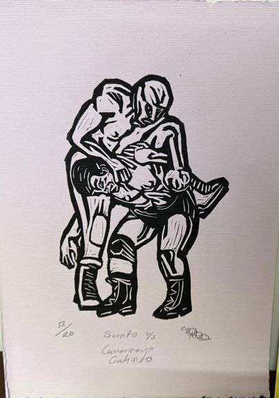 OBRA titulada "SANTO VS CAVERNARIO GALINDO", Autor CESAR ALEJANDRO HERNANDEZ, Medidas 28CM X 20CM,