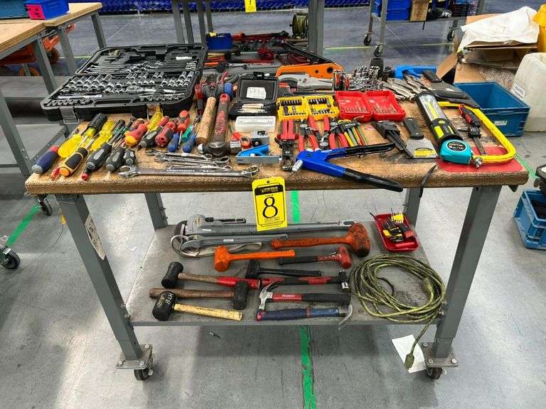 Lot of tools, Contains: Set of sockets of various sizes, screwdrivers, drill bit cases, hammers, pre