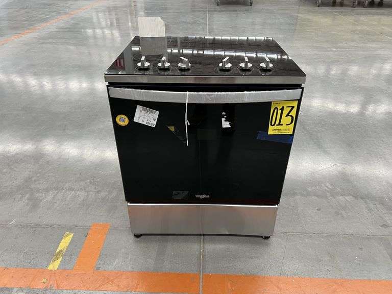 (NUEVO) Estufa de 4 quemadores Marca WHIRLPOOL, Modelo WFRE1300D00, Serie 585872, Color NEGRO