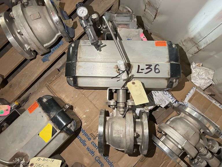 (NEW) 2 Automatic Ball Electro Valves with Pneumatic Actuator Brand Lmg Quadrant in Stainless Steel