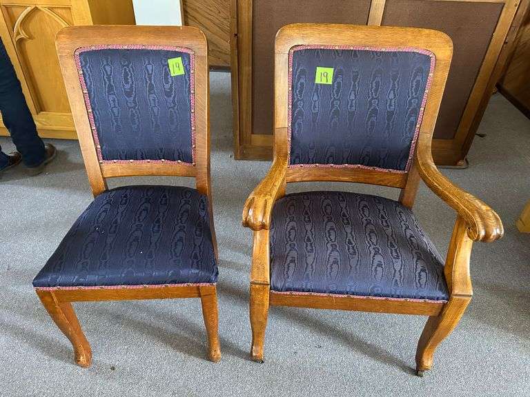 2- OAK & TAPESTRY SIDE CHAIRS