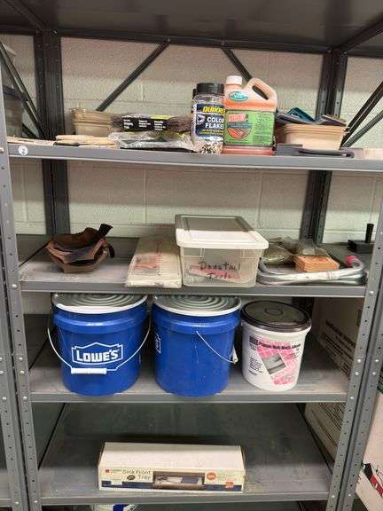 Contents of shelf, shelf, not included, painting, supplies, brushes, paint, pans, stripping pads, nu