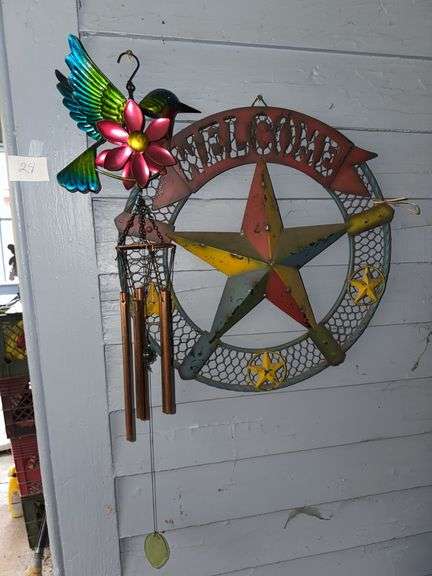 Porch Decor- Windchimes and round welcome signs