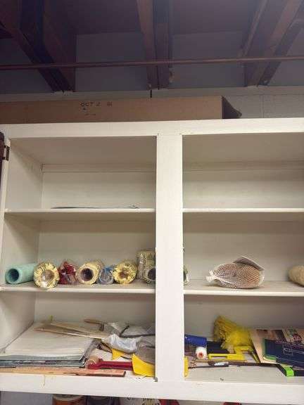 Contents of two cabinets, cabinets not included, paint supplies, pipe cleaner, plumbers putty, safet