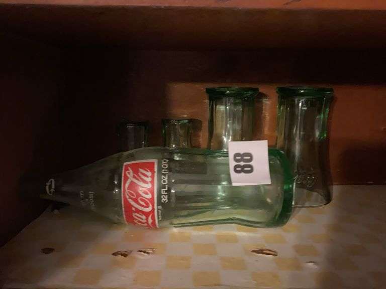 Coca-Cola Vintage Bottle and 4 Glasses (2 large and 2 small)