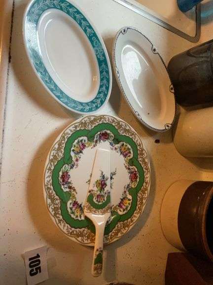 5 Decorative Platters, 1- is a matching Cake plate and server