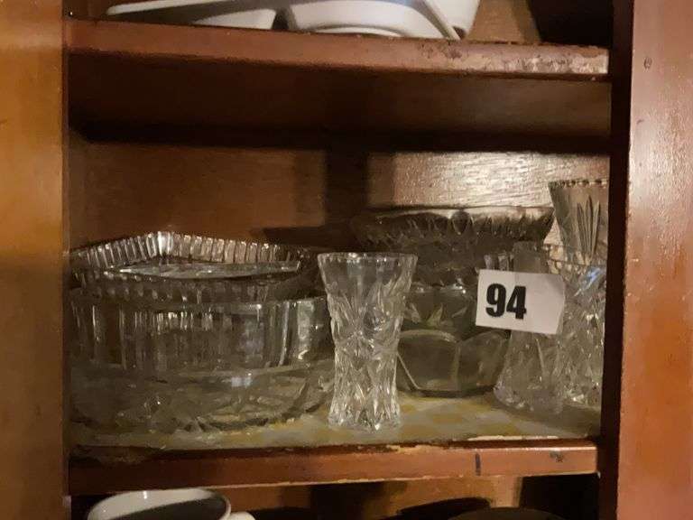 Lot of Glassware, Stem Vases, Egg Tray, Relish Dishes,