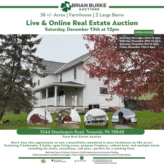 LIVE and Online Real Estate Auction - 3544 Sheshequin Road, Towanda Pa