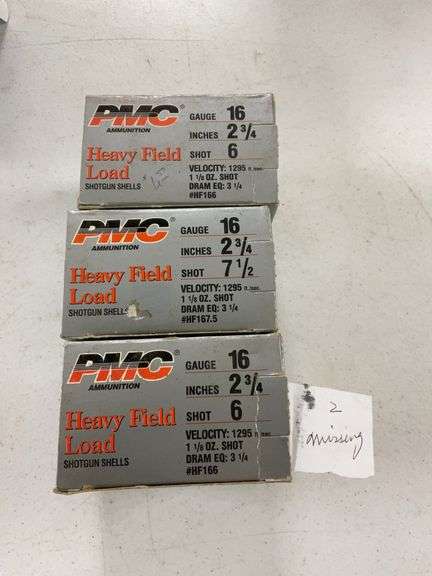 3 boxes of 16 ga shells - 72 shells - by PMC - Brian Burke Auctions