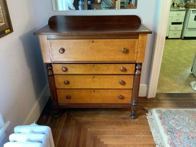 4 Drawer Chest of Drawers with Tiger Maple Venure on Drawers and Birdseye Maple