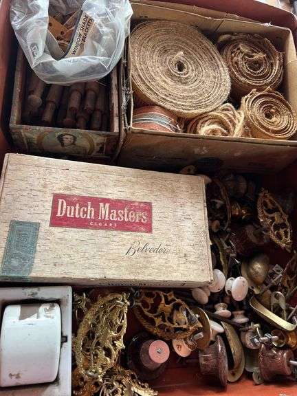 Various Vintage Drawer knobs pulls and more , burlap ribbon, and more