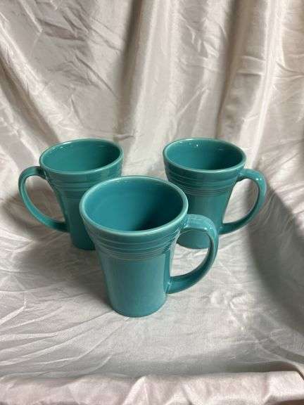 Vintage Fiesta Turquoise 3- 18oz Bistro Latte Mugs