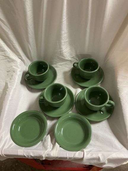 Fiesta Sage 4- Tea Cup and Saucer Sets and 2- Fruit/Dessert (Sauce) Bowls