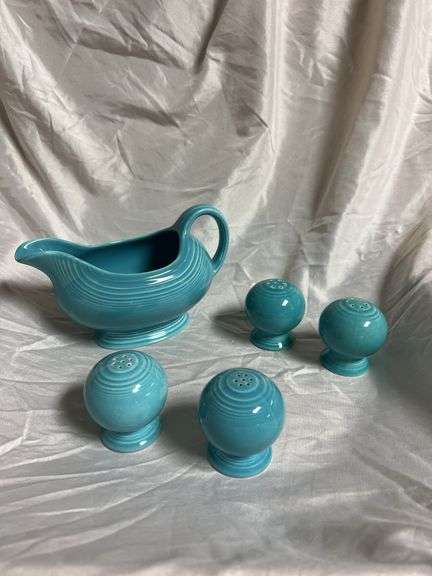 Vintage Fiesta Turquoise 2- Salt and Pepper Shaker Sets, 1- Sauce Boat