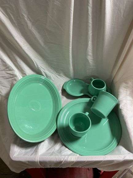 Fiesta Sea Mist 1- Ring Handle Mug, 1- Snack Plate with Tea Cup, 1- Oval Platter 13.5", 1- Sugar Dis