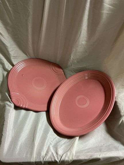 Vintage fiesta Rose Pink 1- 13 1/2in oval serving platter, 1- 12in round serving platter
