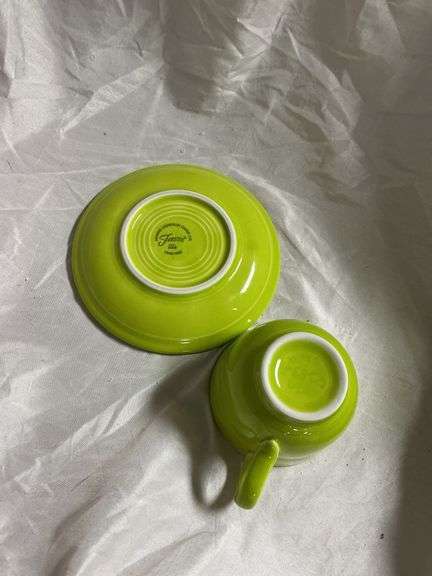 Vintage Fiesta Chartreuse 1- Tea Cup and Saucer Set, 1- Sauce Boat, 1- Mug, 1- Oval Platter 10"