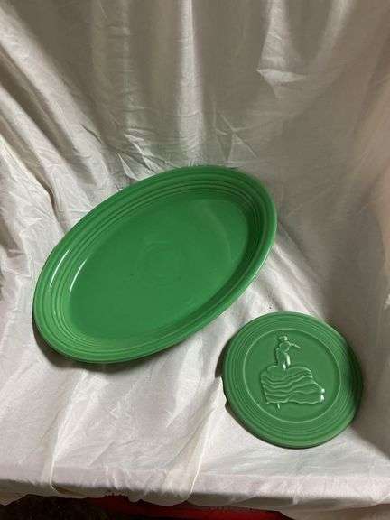 Fiesta Green 1- 13" Oval Platter, 1- Dancing Lady Trivet