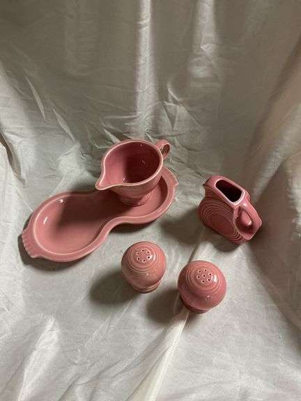 Vintage fiesta Rose Pink 1- salt & pepper shakers, 1- small disk pitcher, 1- cream and sugar saucer 