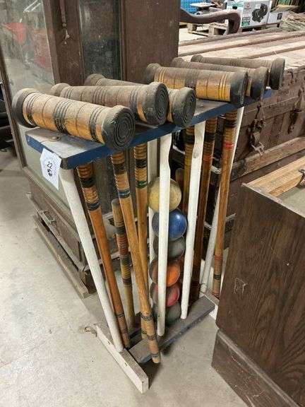 Vintage Six Player Croquet Set with Stand & Balls