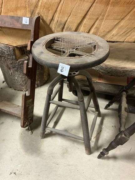 Vintage Square Base Tubular Adjustable Height Stool- Seat is Damaged