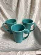 Vintage Fiesta Turquoise 3- 18oz Bistro Latte Mugs